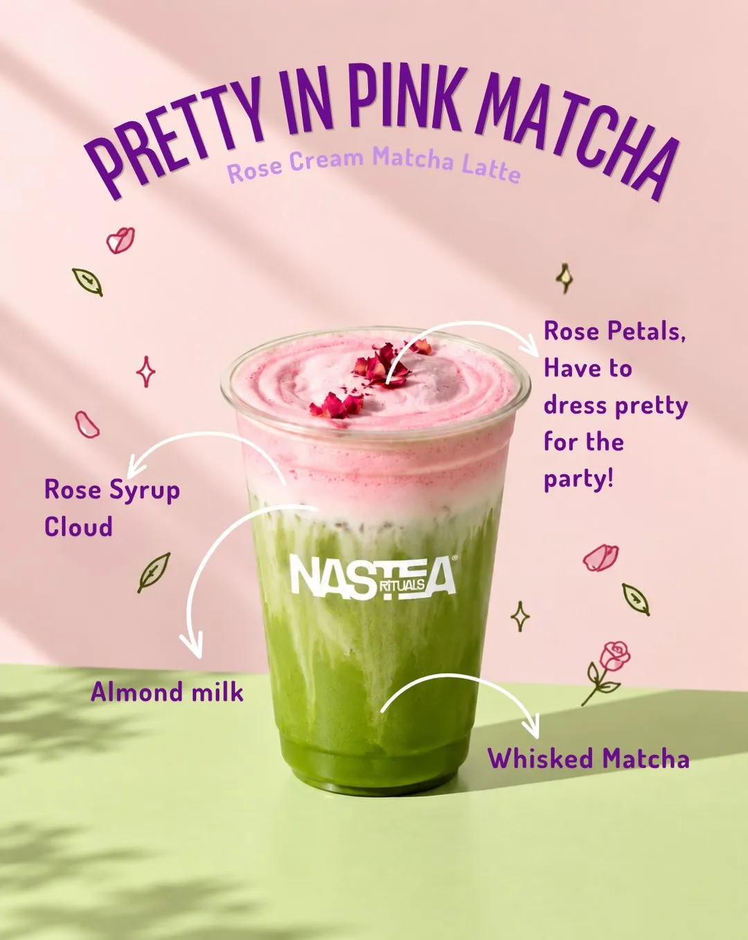 Rose cream matcha latte recipe