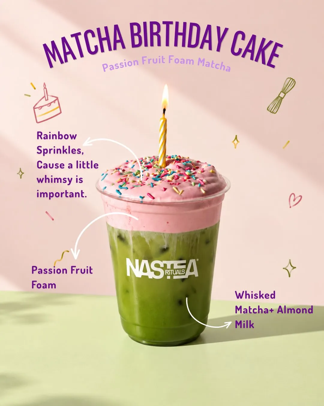 Matcha latte in a branded cup